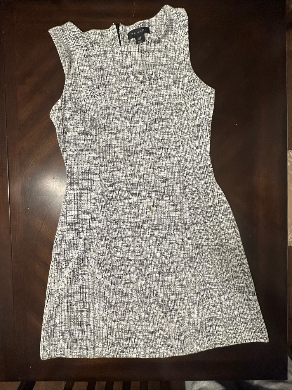 Tahari Sleeveless Tweed Sheath Dress in Black and White